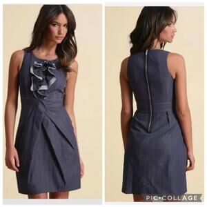 Karen Millen Denim Ruffle Button Front Western cowgirl Chambray Shift Dress Sz 8
